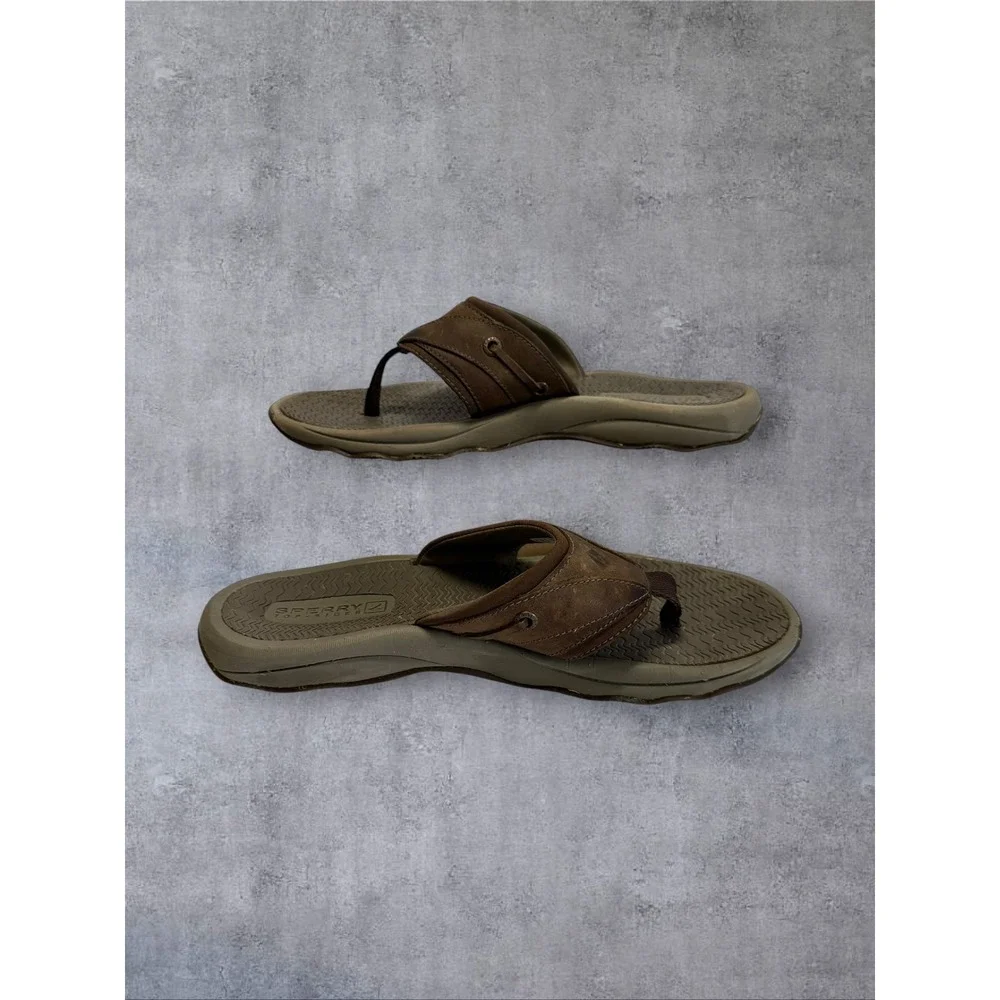 Sperry Top-Sider Thong Sandals Mens 9 Brown STS18178 Leather Flip Flops